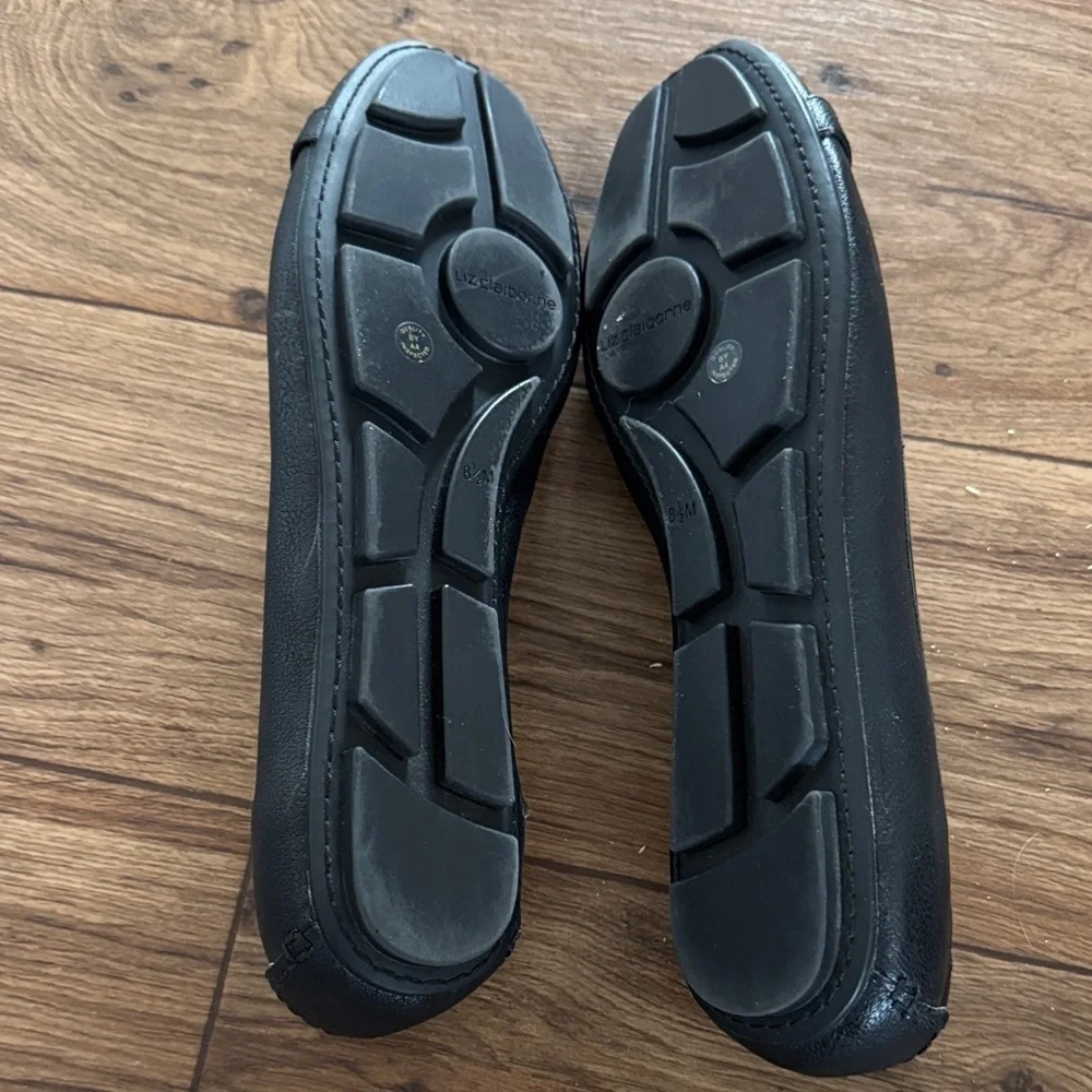 Liz Claiborne Black Flats with Gold Medallion